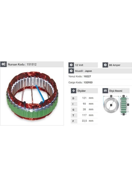 12V ALTERNATÖR STATÖR HITACHI TİPİ 80 A (4 UÇLU) NISSAN
