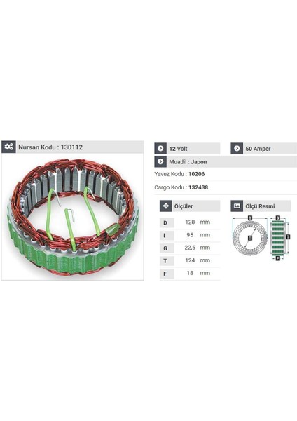 12V Alternatör Statör Hıtachı Tipi 50 A (3 Uçlu) Isuzu-Mazda-Nıssan