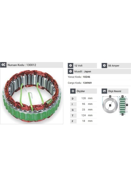 12V ALTERNATÖR STATÖR HITACHI TİPİ 50 A (3 UÇLU) KIA BESTA/CERES/SEPHIA-MITSUBISHI PAJERO