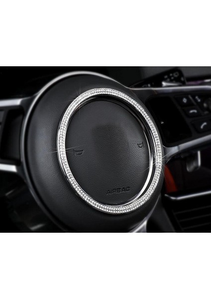 Porsche Direksiyon Logo Kristal Taş Gümüş Çerçeve Krom Metal