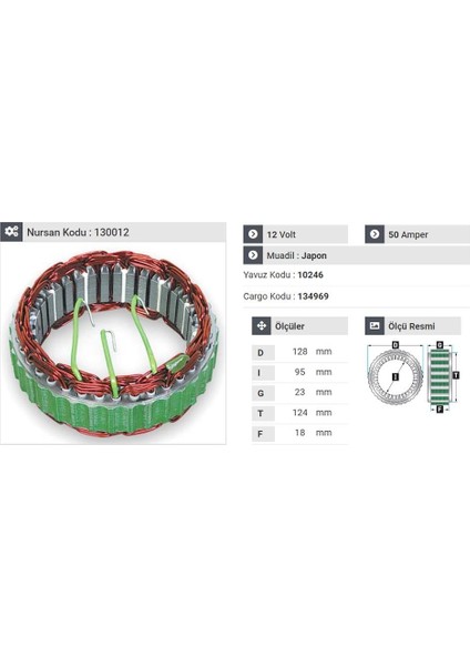 12V ALTERNATÖR STATÖR HITACHI TİPİ 50 A (3 UÇLU) KIA BESTA/CERES/SEPHIA-MITSUBISHI PAJERO