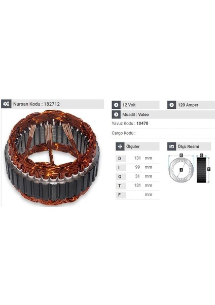 12V ALTERNATÖR STATÖR VALEO TİPİ 120 A (3 UÇLU) FORD-VOLVO