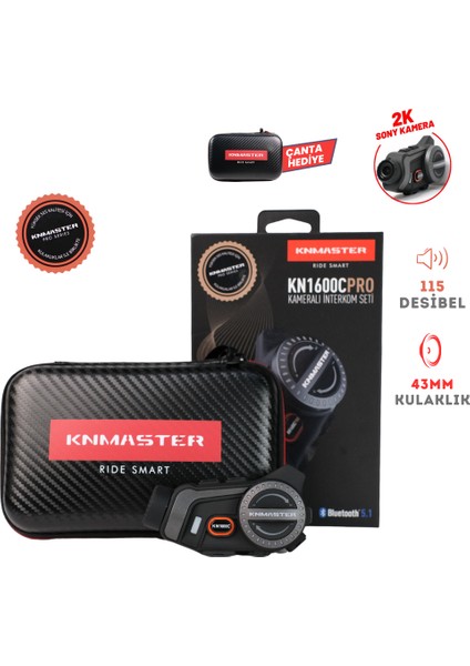 KN1600C Kameralı Motosiklet Bluetooth Intercom Kulaklık Seti