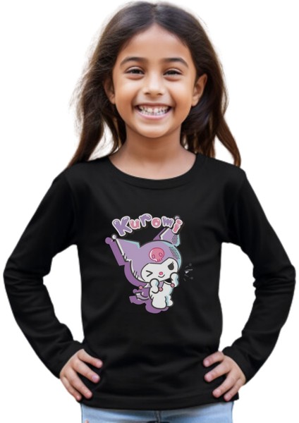 Kuromi Uzun Kol Çocuk Tişört Siyah Unisex