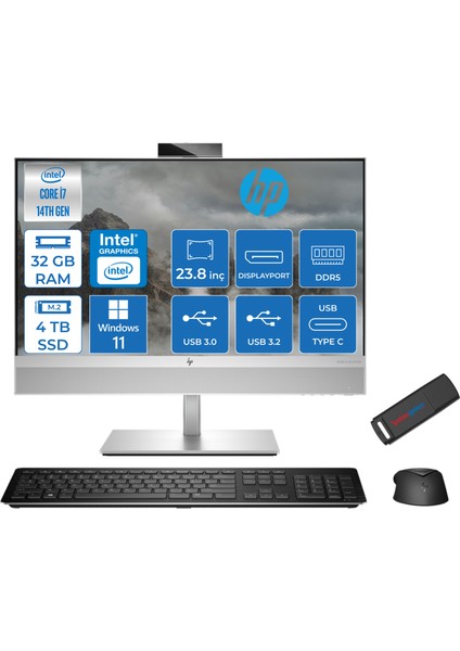 Eliteone 840 G9 14.nesil Intel® Core I7 14700 32GB Ddr5 4tb SSD Fhd 23.8" IPS Windows 11 Pro All In One Bilgisayar 7B1D4EAW10 + Zetta Bellek