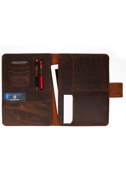 M2 13-14 Inç Macbook Pro-Air Hakiki Deri Organizer Evrak Çantası Tablet Kılıfı Kahverengi indirimleri