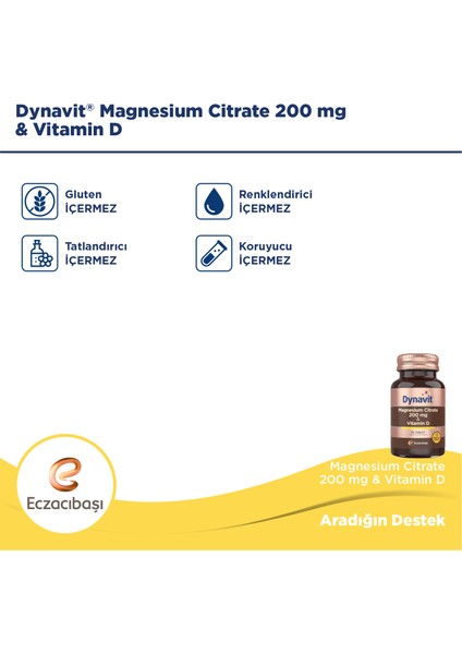 Magnesium Citrate 200 mg & Vitamin D 60 Tablet - Magnezyum Sitrat, D Vitamini