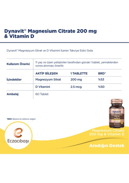 Magnesium Citrate 200 mg & Vitamin D 60 Tablet - Magnezyum Sitrat, D Vitamini