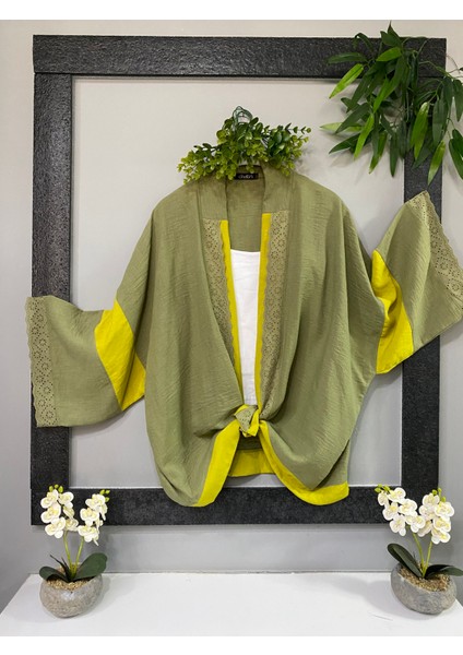 Keten Bohem Dantel Detaylı Kimono