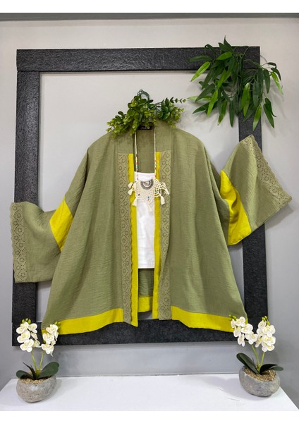 Keten Bohem Dantel Detaylı Kimono modelleri