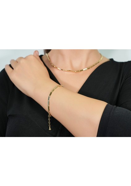 14 Ayar Altın 18.66 Gram Beyaz Altın Modern Tasarım Kolye + Bileklik Takım