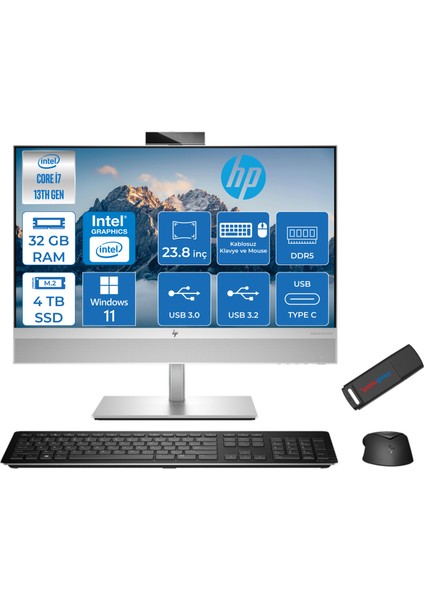 Eliteone 840 G9 13.nesil Intel® Core I7 13700 32GB Ddr5 4tb SSD Fhd 23.8" IPS Windows 11 Pro All In One Bilgisayar 7B0H7EAW10 + Zetta Bellek