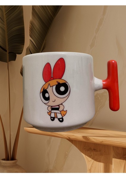 Powerpuff Blossom Çift Taraf Baskılı Kupa- Seramik Çay, Kahve Hediyelik Bardağı (Turuncu T)