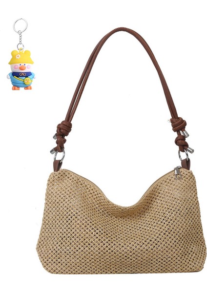 El Dokuma Çanta Kadın Moda Hasır Tote Çanta Çok Yönlü Büyük Kapasiteli Omuz Çanta (Yurt Dışından)