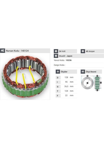 24V ALTERNATÖR STATÖR HITACHI TİPİ (3 UÇLU)
