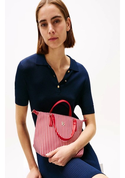 Kanvas Tote Kırmızı Kadın Çizgili Çanta modelleri