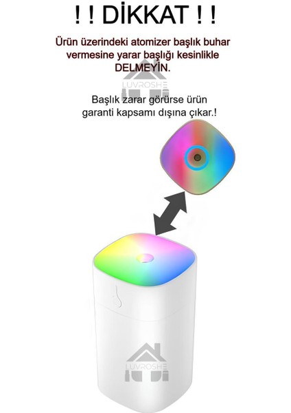 YENİ ŞARJLI H2O Şarjlı Humidifier 400 ml Ultrasonik Hava Nemlendirici Buhar Makinesi ve Aroma Difüzörü H2O