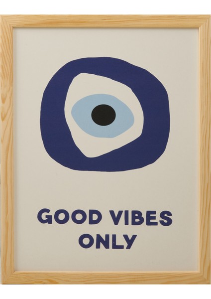 Deco Good Vibes Only Duvar Panosu - Mavi / Beyaz - 30X40 cm