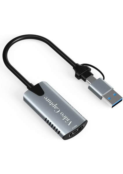 HU04A Type-C / USB A To 4K 60Hz 1080P HDMI Video Capture Yakalama Hub Adaptör