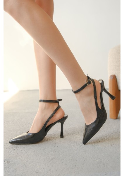 Kadın Montana Ince Topuklu Ayakkabı - Siyah-Kroko