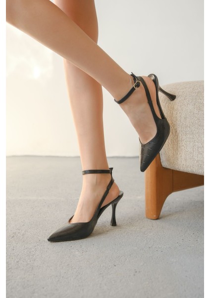 Kadın Montana Ince Topuklu Ayakkabı - Siyah-Kroko modelleri