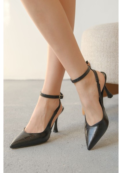 Kadın Montana Ince Topuklu Ayakkabı - Siyah-Kroko fırsatları