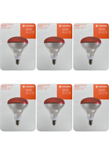 (6 Adet) Osram Ledvance 150W (Kırmızı Işık) Infrared Isıtıcılı Lamba E27 Duylu (Kalın Duy)