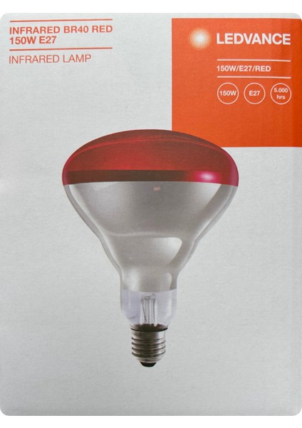 (6 Adet) Osram Ledvance 150W (Kırmızı Işık) Infrared Isıtıcılı Lamba E27 Duylu (Kalın Duy)
