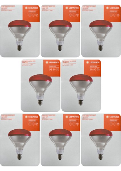 (8 Adet) Osram Ledvance 150W (Kırmızı Işık) Infrared Isıtıcılı Lamba E27 Duylu (Kalın Duy)