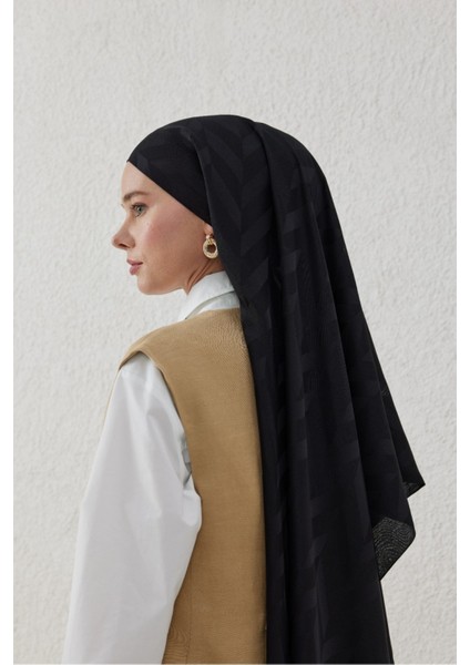 Balıksırtı Desen Jakar Şal - Siyah