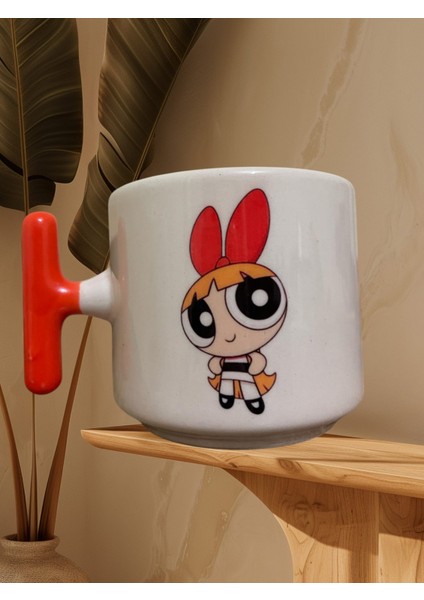 Powerpuff Girls Karakter Baskılı Renkli T Kulp'lu Nescafe & Latte 3 Lü Fincan Set