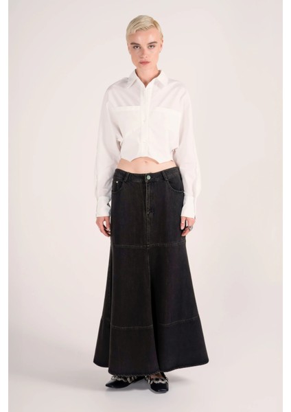 Yıkamalı Maxi Jean Etek