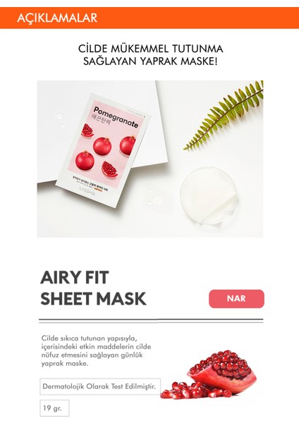 Nar Özlü Yaşlanma Karşıtı Bakım Sunan Yaprak Maske (1ad) Airy Fit Sheet Mask Pomegranate fiyatları