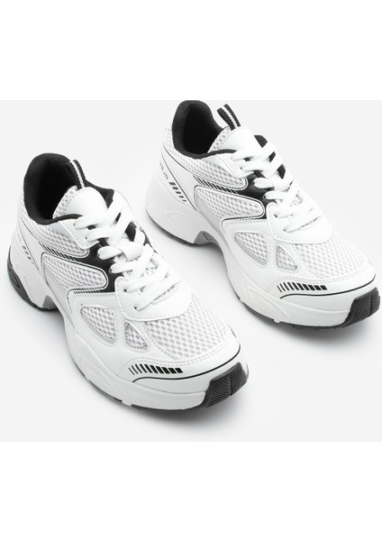 Kadın Sneaker Kalın Taban Bağcıklı File Detaylı Spor Ayakkabı Sargen