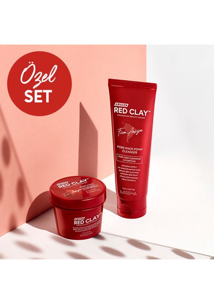 Gözenekli Ciltler İçin Amazon Kili Maske ve Temizleyici Set (110ml+120ml) Amazon Red Clay Pore