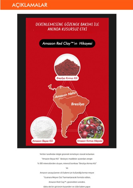 Gözenekli Ciltler İçin Amazon Kili Maske ve Temizleyici Set (110ml+120ml) Amazon Red Clay Pore