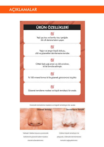 Gözenekli Ciltler İçin Amazon Kili Maske ve Temizleyici Set (110ml+120ml) Amazon Red Clay Pore