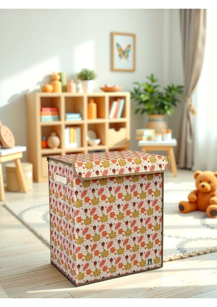Sonbahar Büyük Boy Kapaklı Kirli Çamaşır Oyuncak Düzenleyici Saklama Kutusu Sepeti 40 x 50 x 30