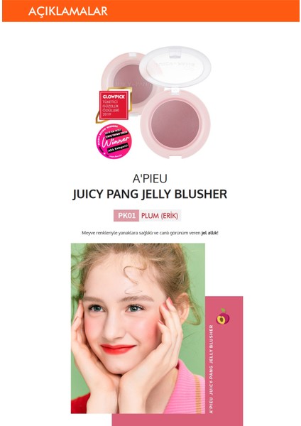 Meyve Renkleriyle Doğal ve Parlak Görünüm Sunan Jel Allık A'PIEU Juicy-Pang Jelly Blusher (PK01) fiyatları