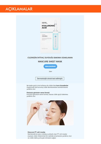 Hyalüronik Asit İçerikli Nemlendirici Yaprak Maske Mascure Hydra Solution Sheet Mask (Hyaluron Acid) fiyatları