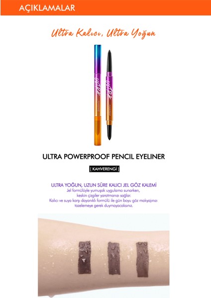 Suya Dayanıklı Kalıcı Jel Göz Kalemi Ultra Powerproof Pencil Eyeliner [Brown] fiyatları