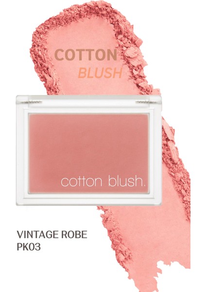 Gün Boyu Kalıcı, Ciltle Bütünleşen, Kadife Dokulu Topaklanmayan Allık Cotton Blusher (Vintage Robe)
