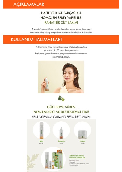 Hassas Ciltler İçin Artemisia Özü İçeren Nemlendirici Mist Artemisia Calming Essence Mist 120 ml