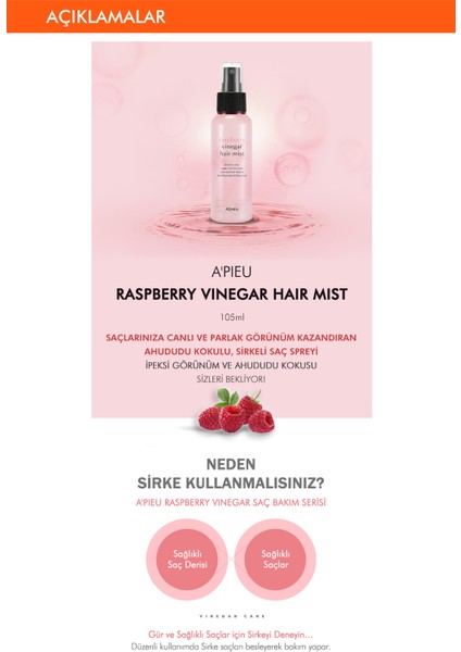 Saçlara Parlak Görünüm Veren Ahududu Kokulu Sirkeli Saç Misti A'PIEU Raspberry Vinegar Hair Mist