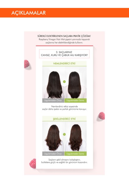 Saçlara Parlak Görünüm Veren Ahududu Kokulu Sirkeli Saç Misti A'PIEU Raspberry Vinegar Hair Mist