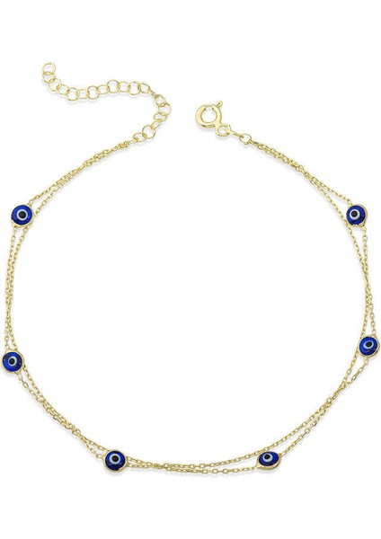 Gümüş Gold Çift Zincirli Nazar Kadın Bileklik