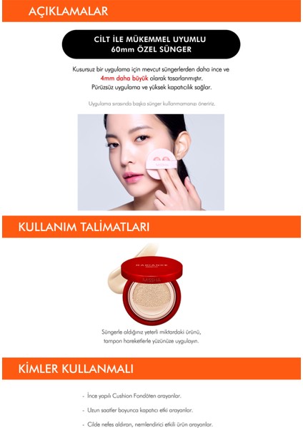 Mat Bitişli ve Kalıcı Cushion Fondöten Radiance Perfect Fit Cushion Foundation No21 Fairy SPF50
