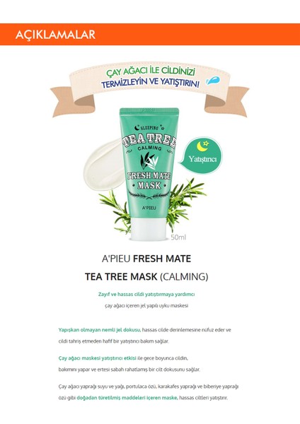 Çay Ağacı Özlü Nemlendirici Uyku Maskesi A'PIEU Fresh Mate Tea Tree Mask (Calming) fiyatları