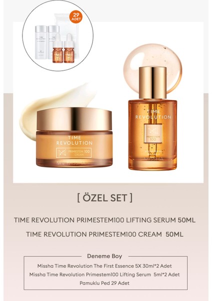 Cilde Sıkı Görünüm ve Elastikiyet Kazandıran Bakım Seti Time Revolution Primestem100 Set modelleri