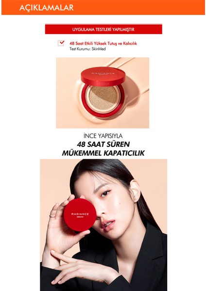 Mat Bitişli ve Kalıcı Cushion Fondöten Radiance Perfect Fit Cushion Foundation No21 Vanilla SPF50 modelleri
